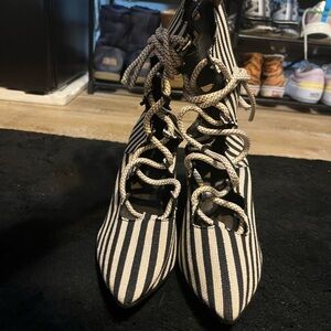 SHEIN Black and White Striped Lace-Up Boots
